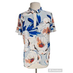 GUESS Womens Basic Floral Top Size M Key Hole Neck Short Flare Sleeve  115A